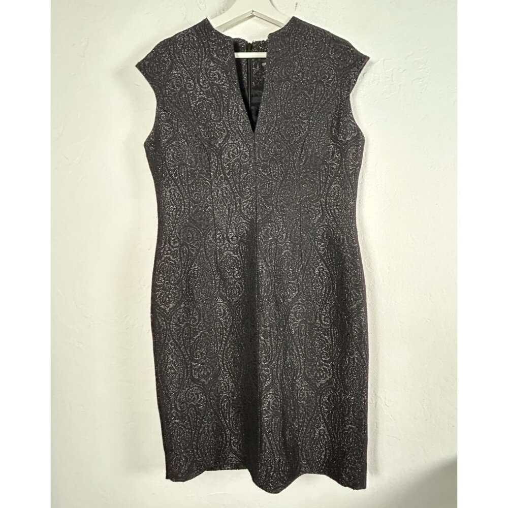Carmen Marc Valvo Womens Dress 10 Sleeveless Jacquard Paisley Black Cocktail